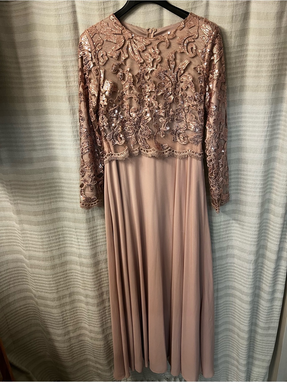 Mauve Pink Blush Sequin Lace Bodice Maxi Dress